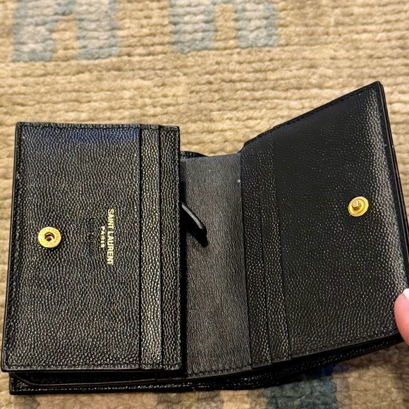Yves Saint Laurent Black Textured Wallet with Gold Logo - Picture 5 of 8